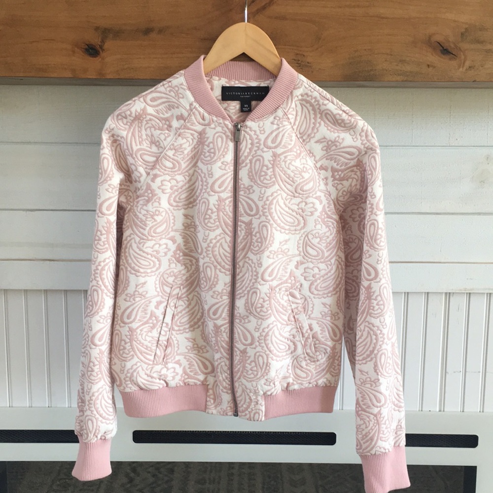 Pink and white bomber jacket
